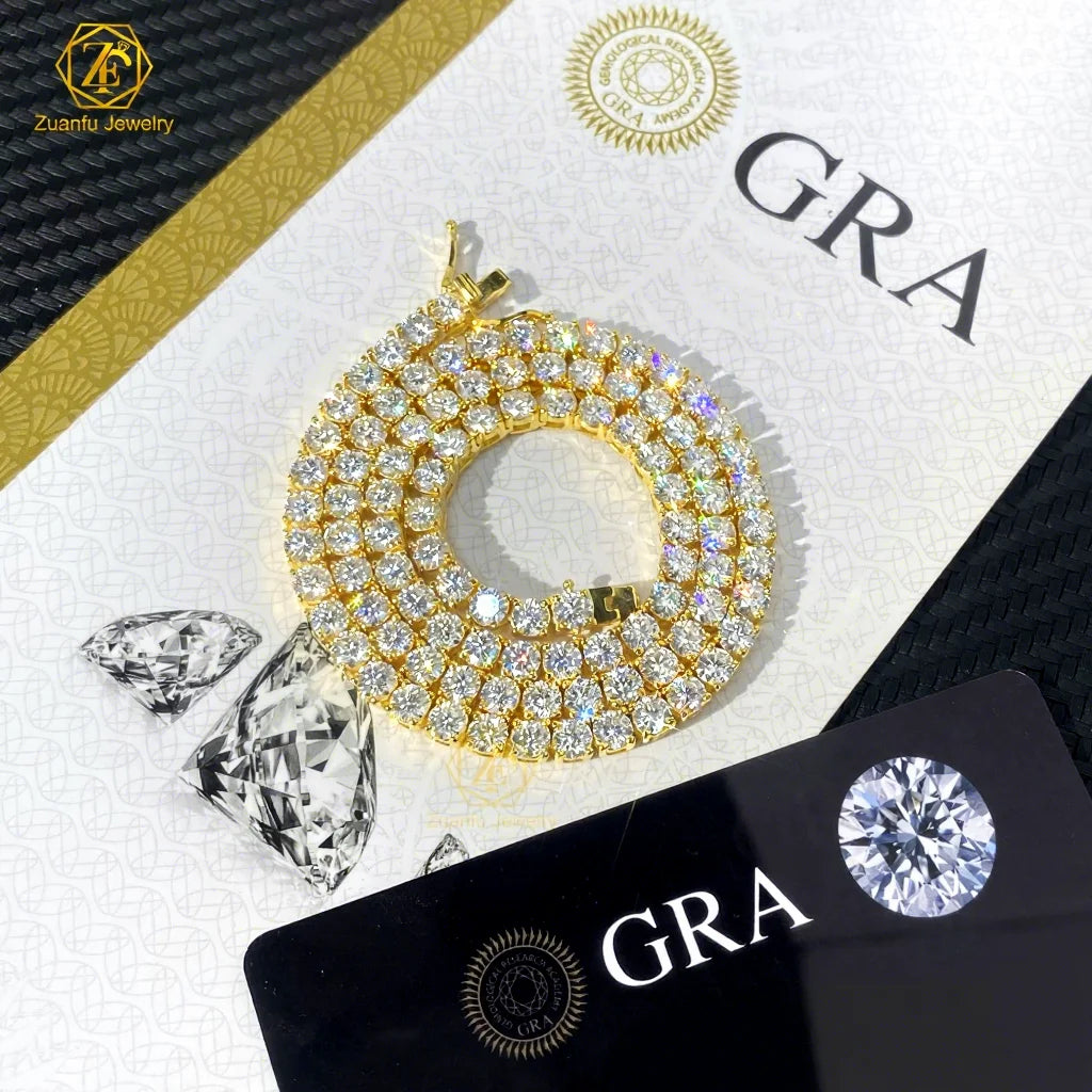 3mm 4mm 2mm S925 Sterling Silver Tennis Chain White Gold Plated Women LAB Diamond Jewelry VVS Moissanite Bracelet Men Necklace