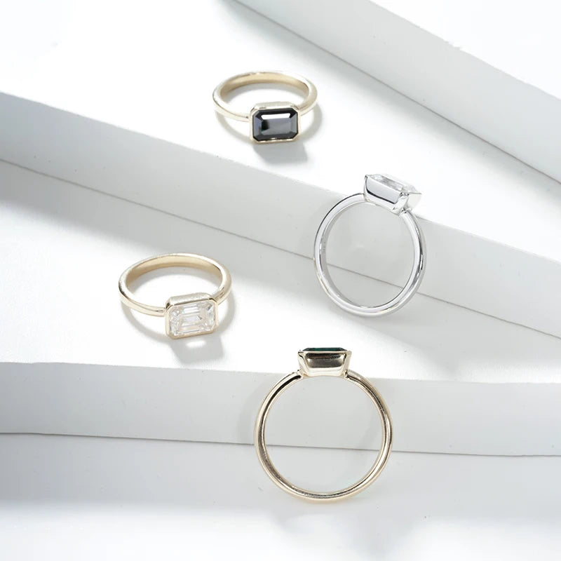 14KT Solid Gold Ring Bezel Diamond Lab Moissanite Diamonds