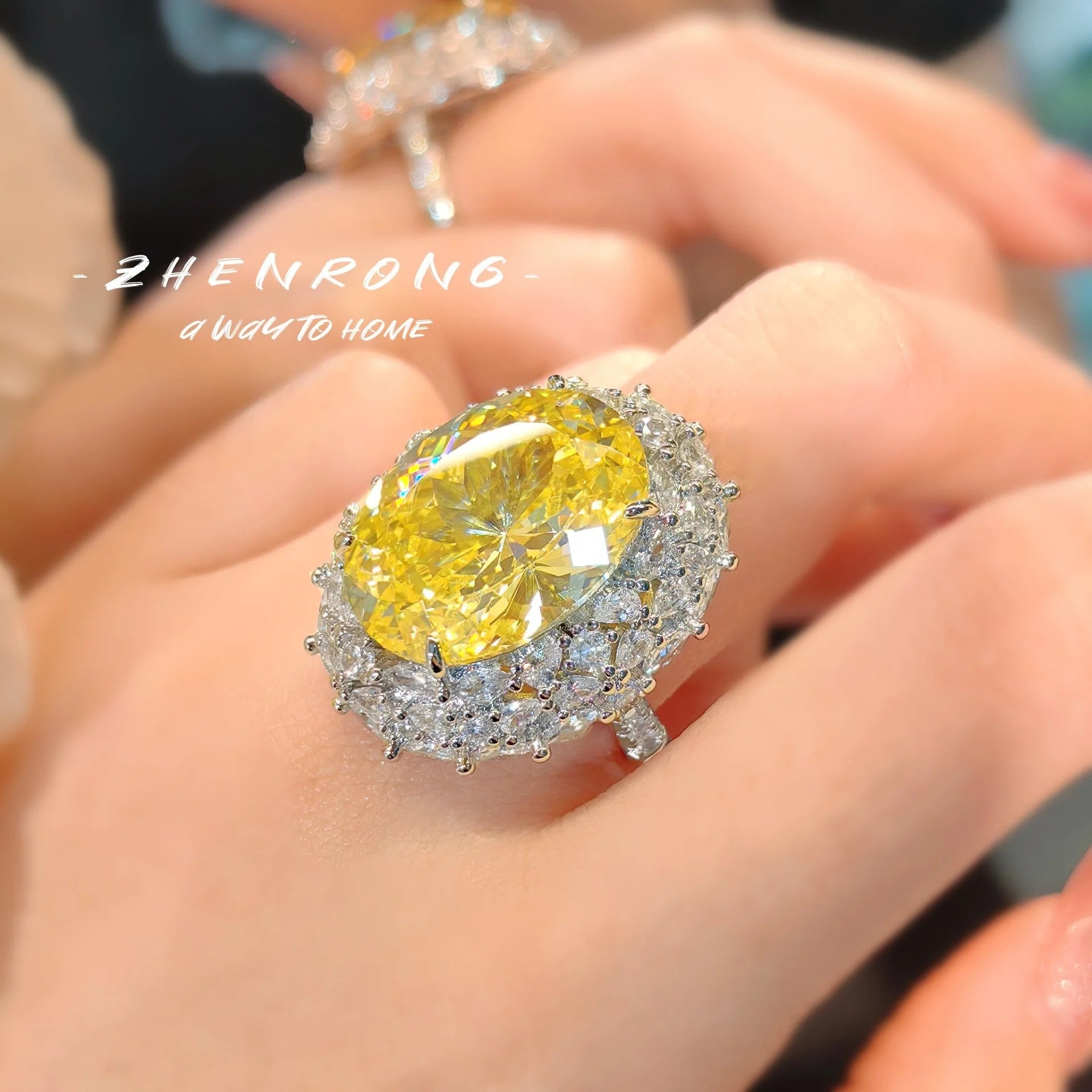 Platinum Plated Brass Zircon Lab Diamond Canary Promise Ring