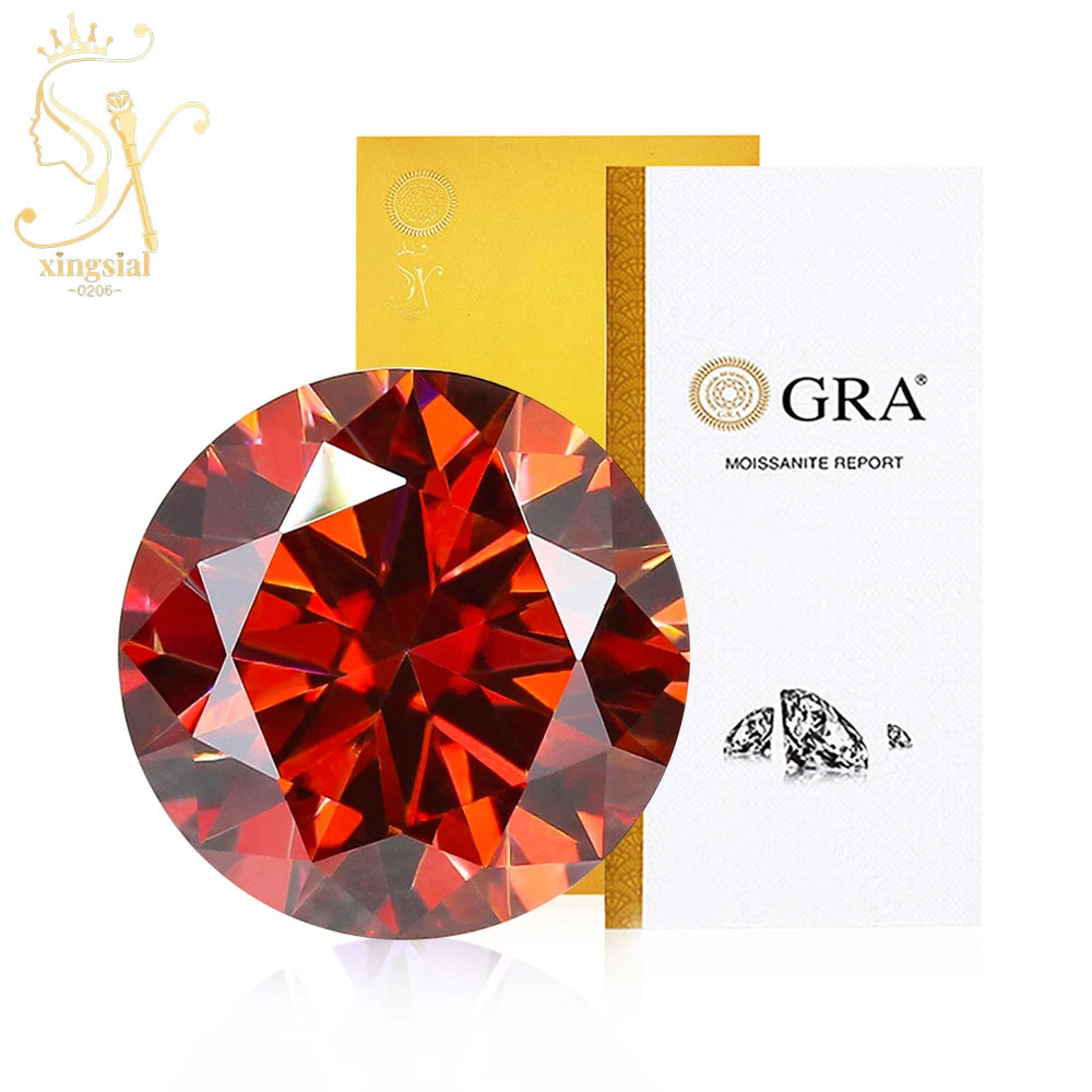 3.0MM- 11MM GRA Certificated Synthetic Gemstone VVS1 Round Brilliant Cut Garnet Red Moissanite Diamond