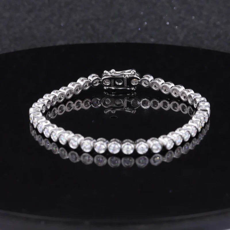 925 Sterling Sliver2.5mm Moissanite Lab Diamond Bezel Settings Tennis Bracelet