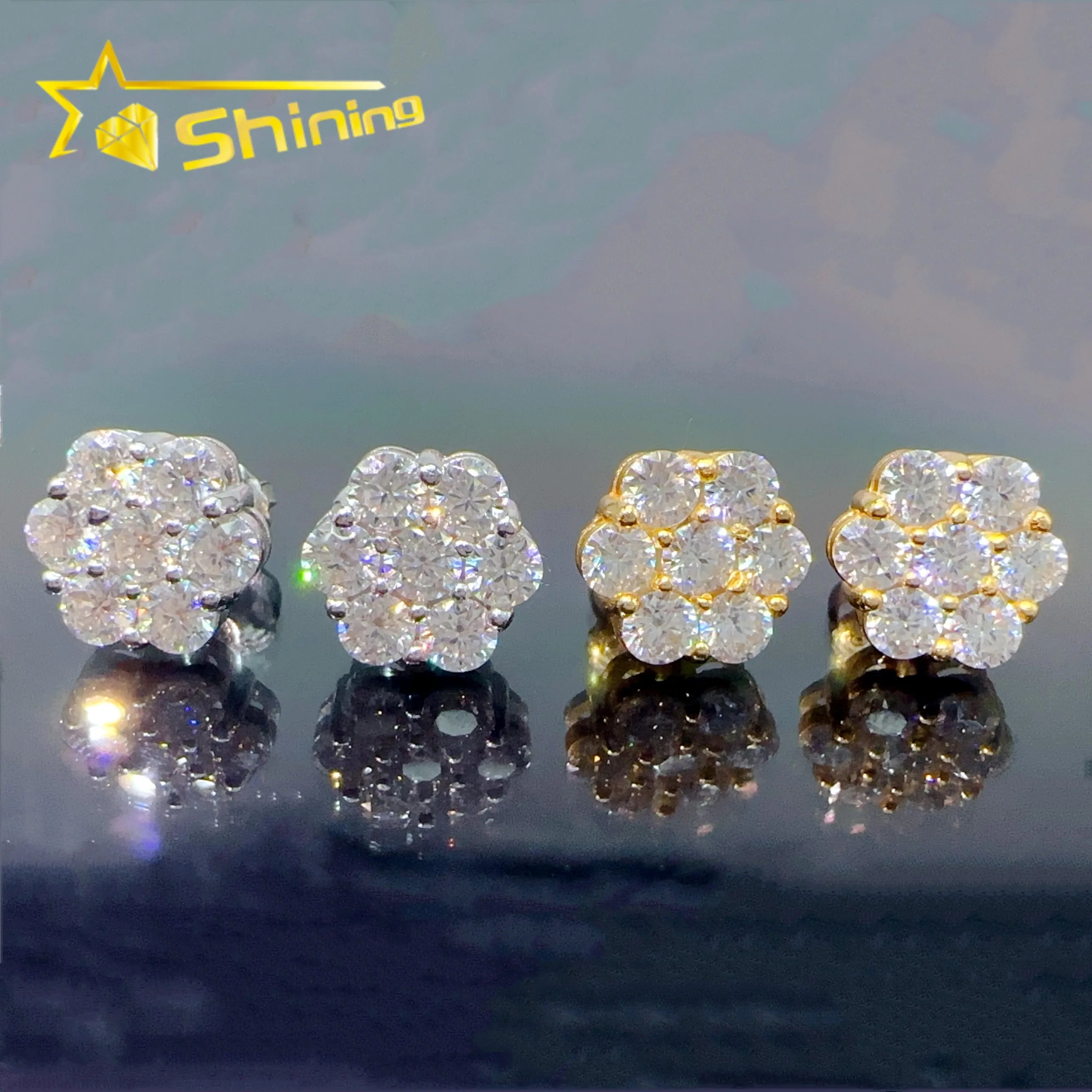 Cluster Lab Diamond Screw Back 925 Silver Flower VVS Moissanite Stud Earrings