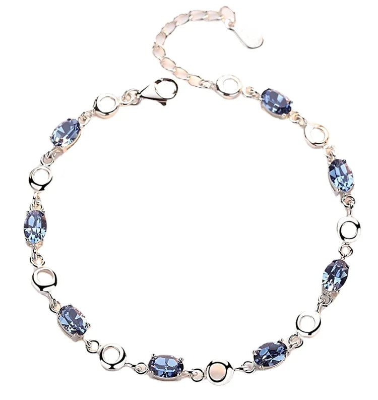 925 Sterling Silver Topaz with Zircons Blue Color Gemstone Bracelet