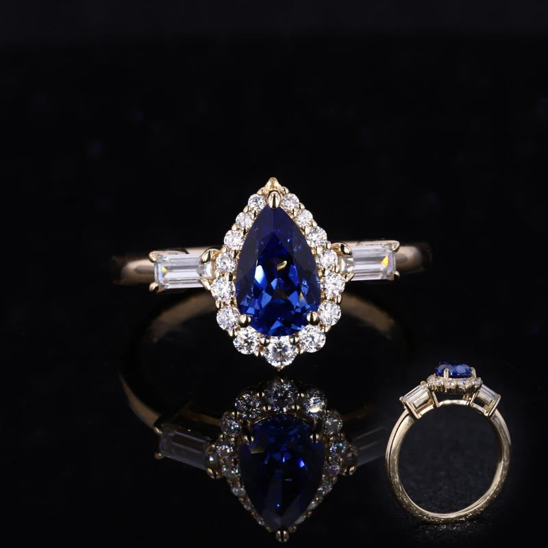 Fancy Pear Cut Deep Blue   Sapphire 34# 5*8MM Set in 14KT Rose Gold