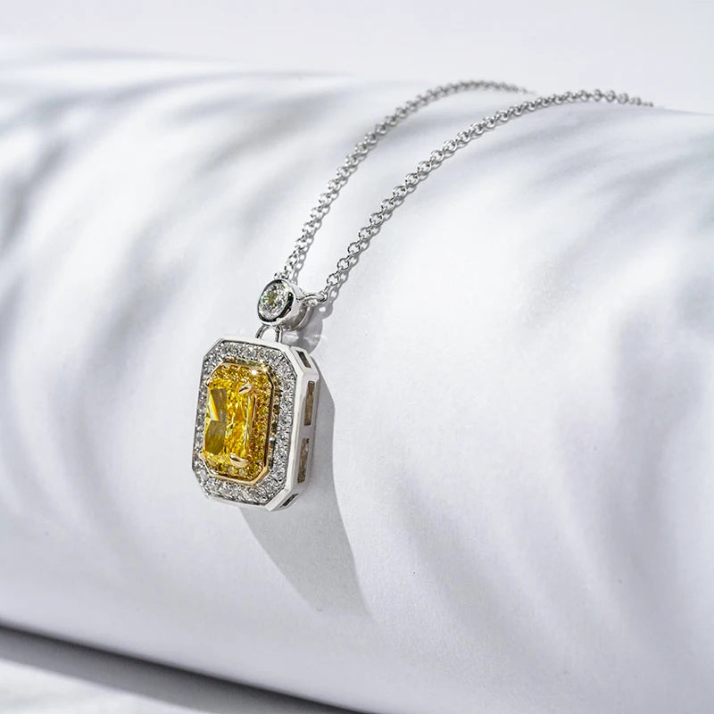 18KT Solid White Gold 0.84 Carat Yellow Diamond Radiant Cut Lab Diamond Necklace