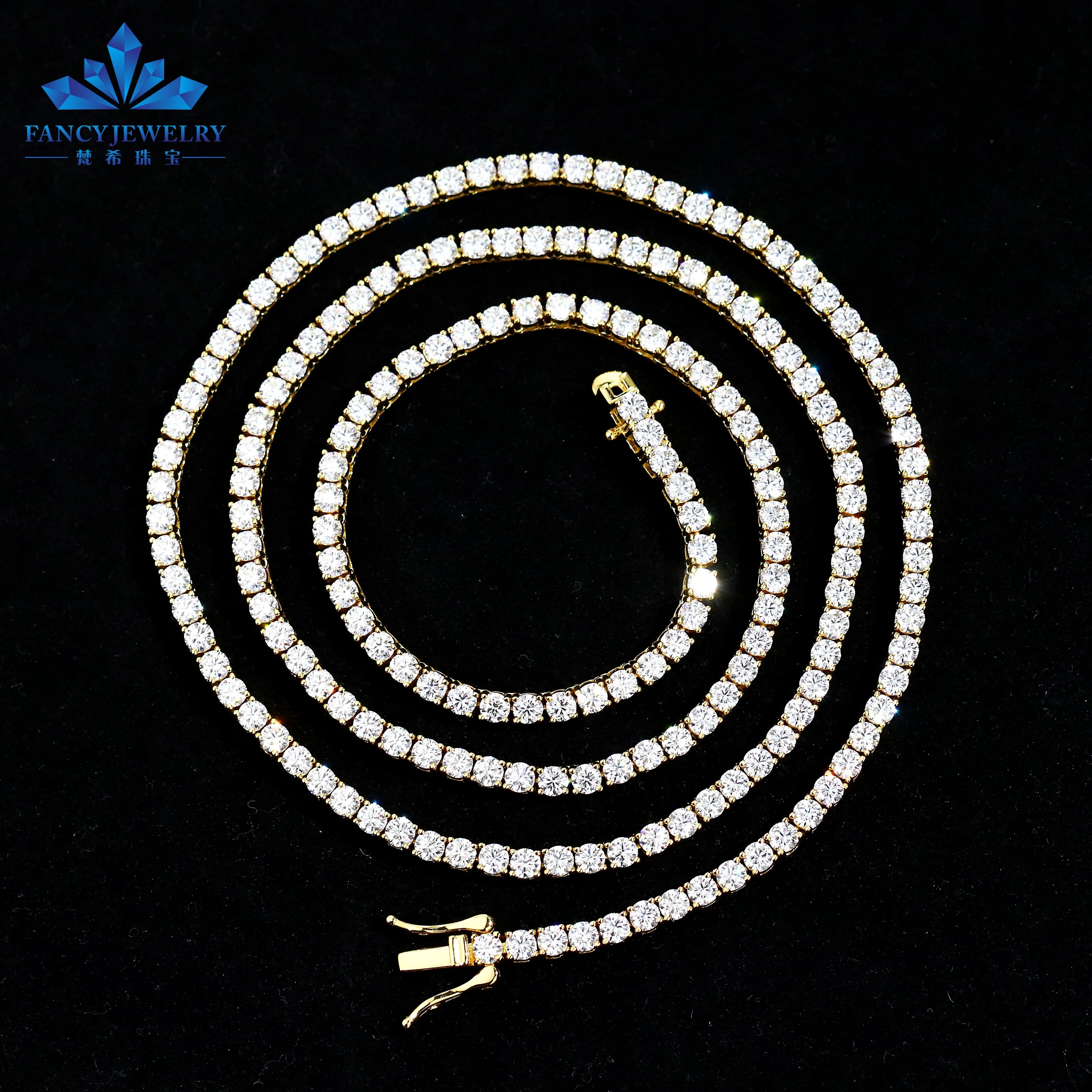 925 Sterling Silver 3mm 4mm 5mm VVS Moissanite Diamond Link Chain