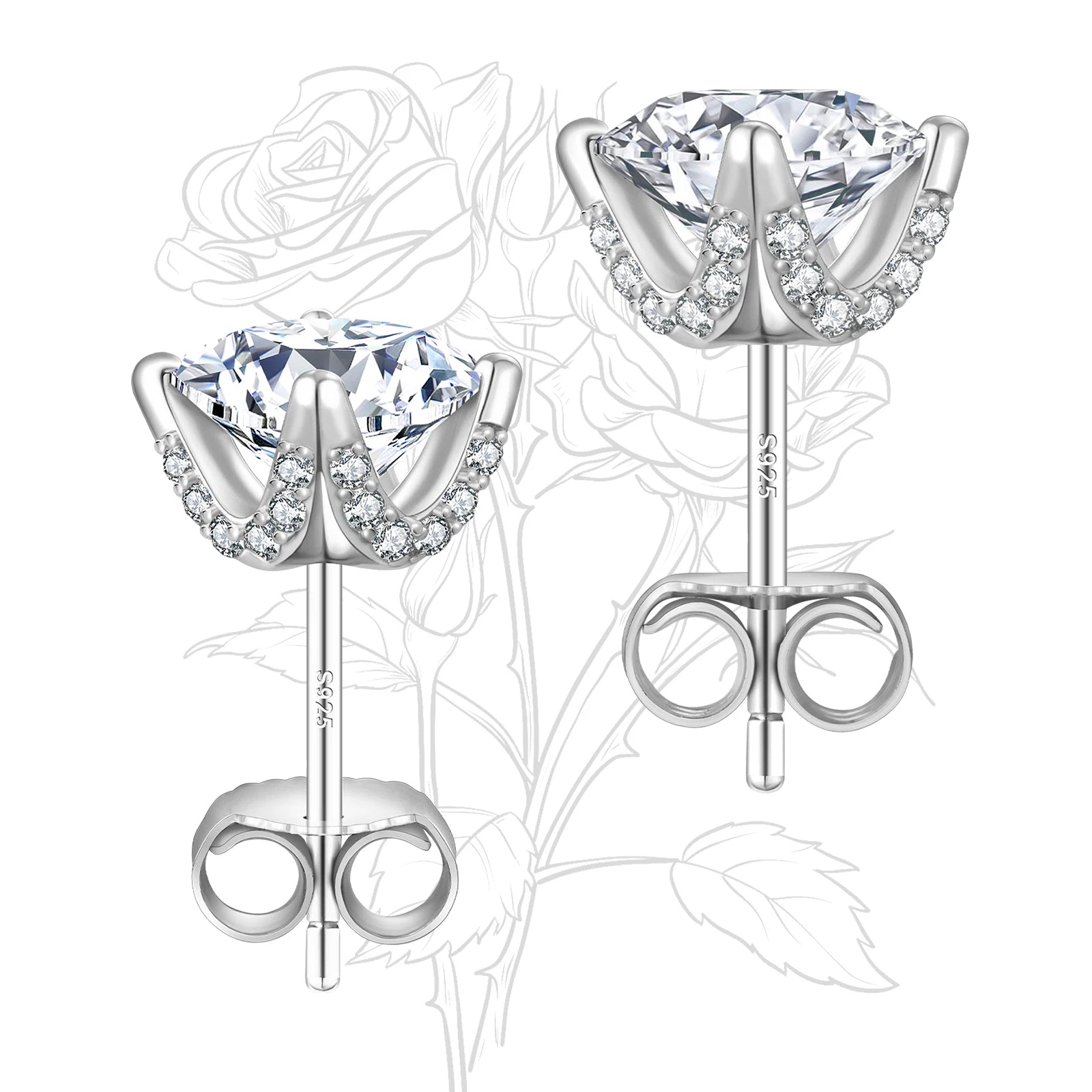 925 Sterling Silver 14KT Gold Plated Women 2 Carat VVS GRA Lab Diamond Hypoallergenic Earring