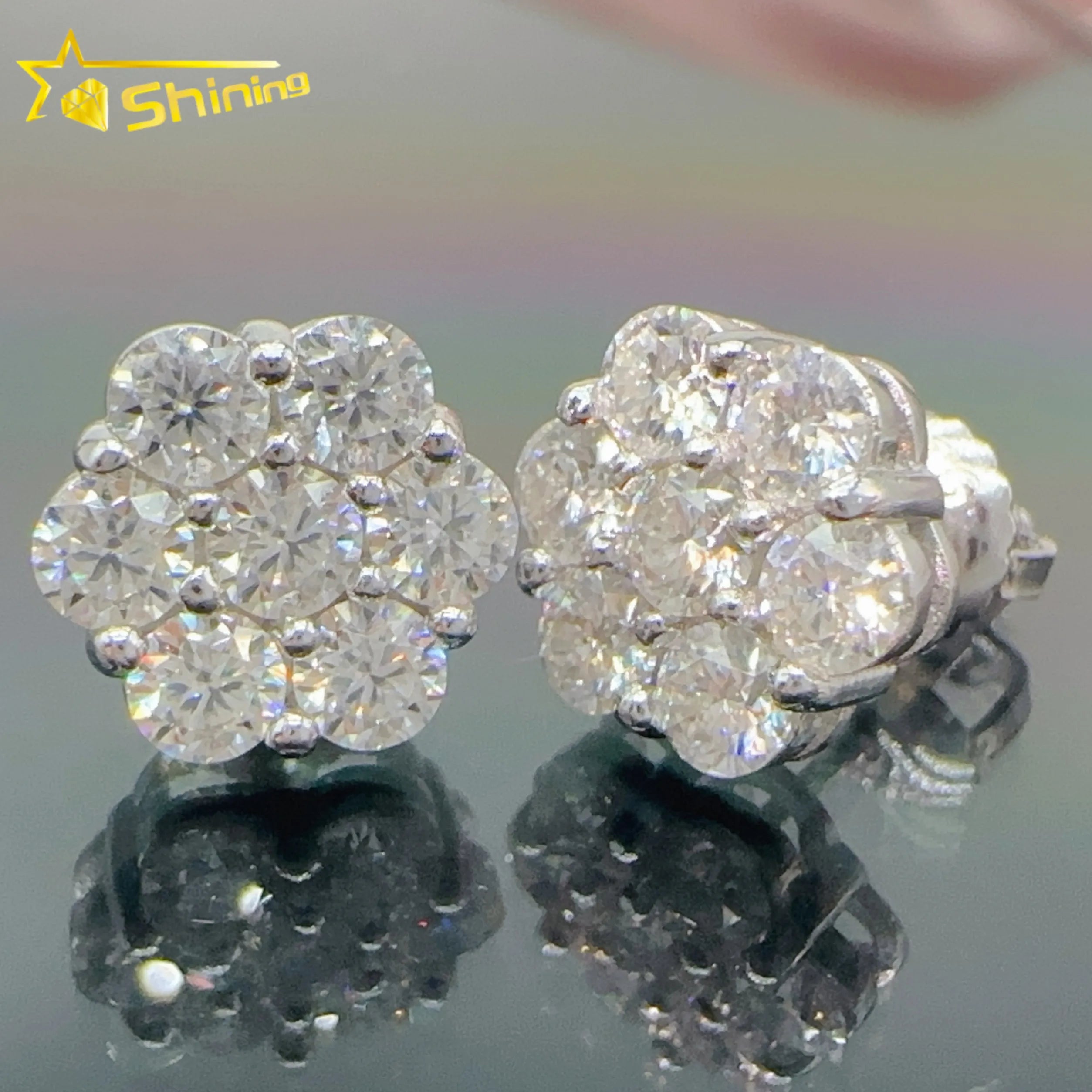 Cluster Lab Diamond Screw Back 925 Silver Flower VVS Moissanite Stud Earrings