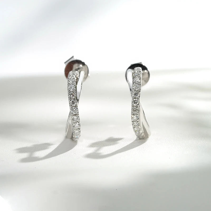 18KT White 0.23 CTW Lab Diamond Criss-Cross Hoop Earrings
