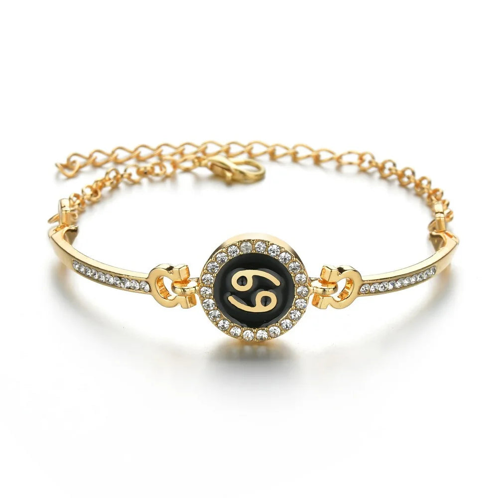 12 Design Zodiac Bracelets Bangles Jewelry Round Horoscope Astrology Bracelet Gold Color Diamond Pendant Charms Bracelet