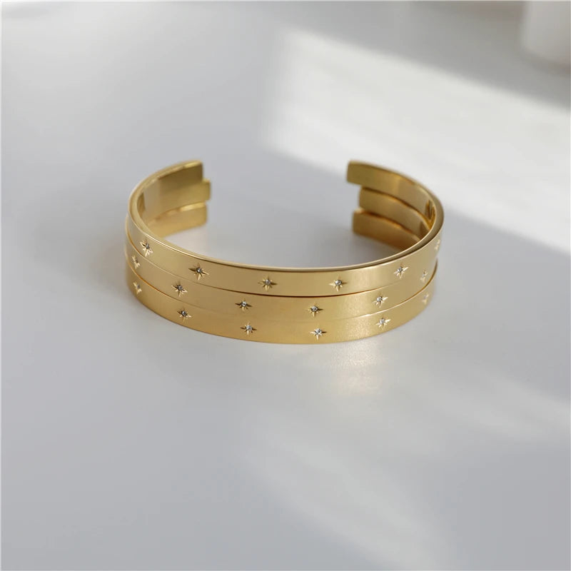 High End 18K PVD Gold Plated Tarnish Free Waterproof 10 North Star Cuff Bracelet Bangle Bracelet Stainless Steel