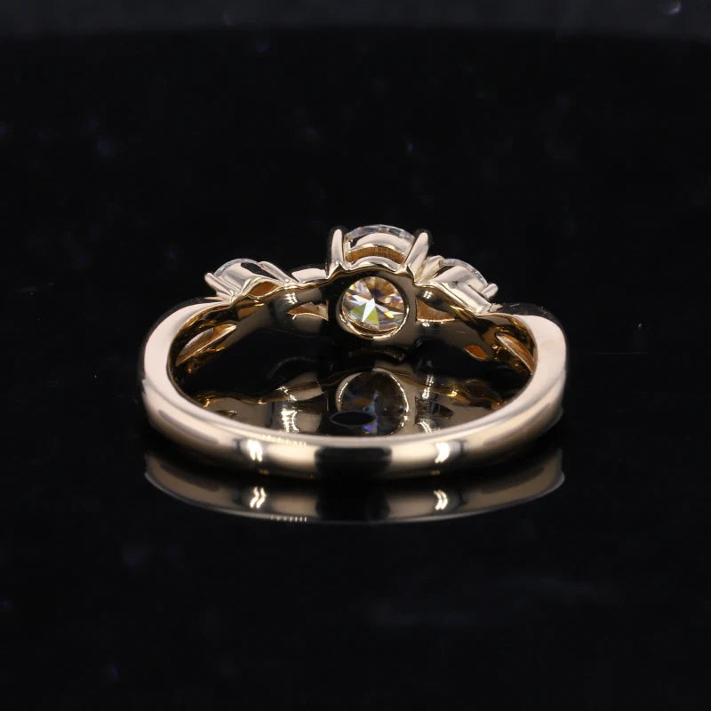 Round Brilliant Cut Adorned Marquise Moissanite Gemstone 10KT Yellow Solid Gold Ring