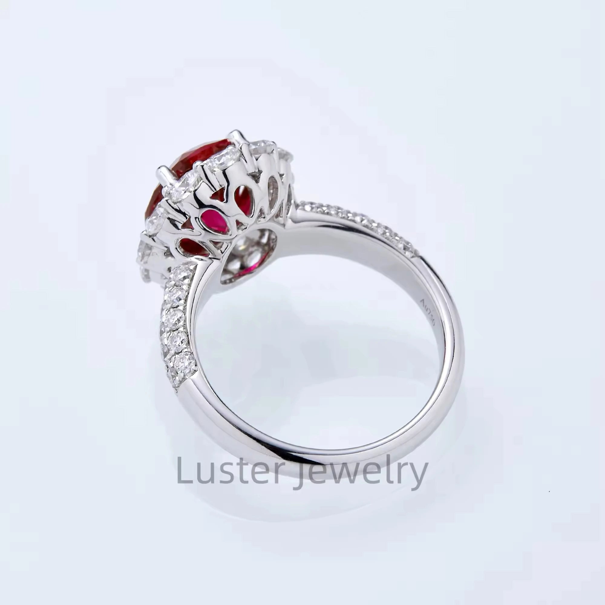 925 Sterling Silver Engagement Moissanite & Created Ruby Halo Ring