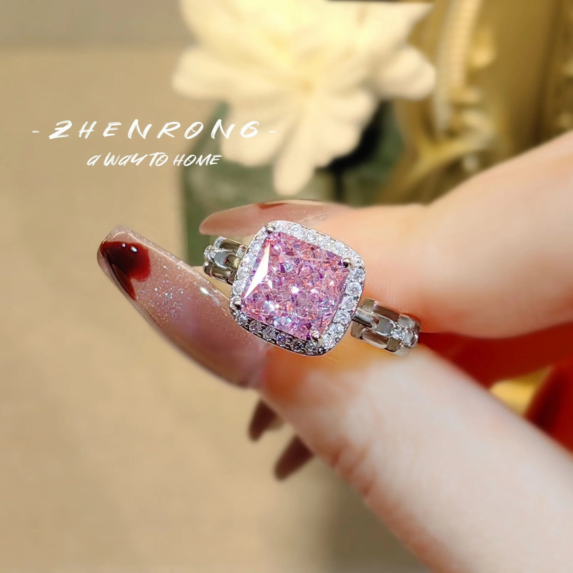 14KT White Pink Lab Diamond Rings