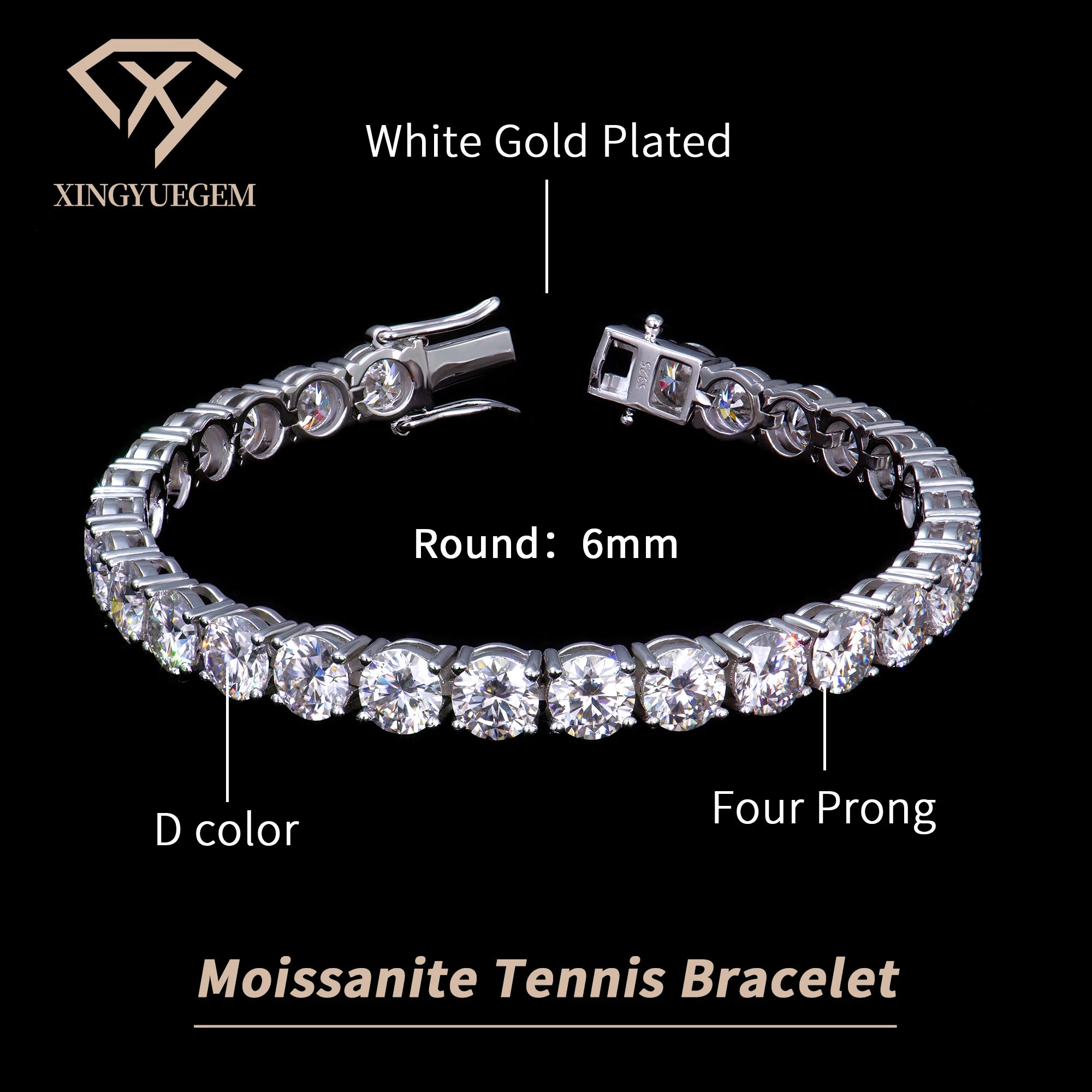 2-6mm Iced Jewelry 925 Sterling Silver VVS Graded Moissanite Tennis Chain Bracelet
