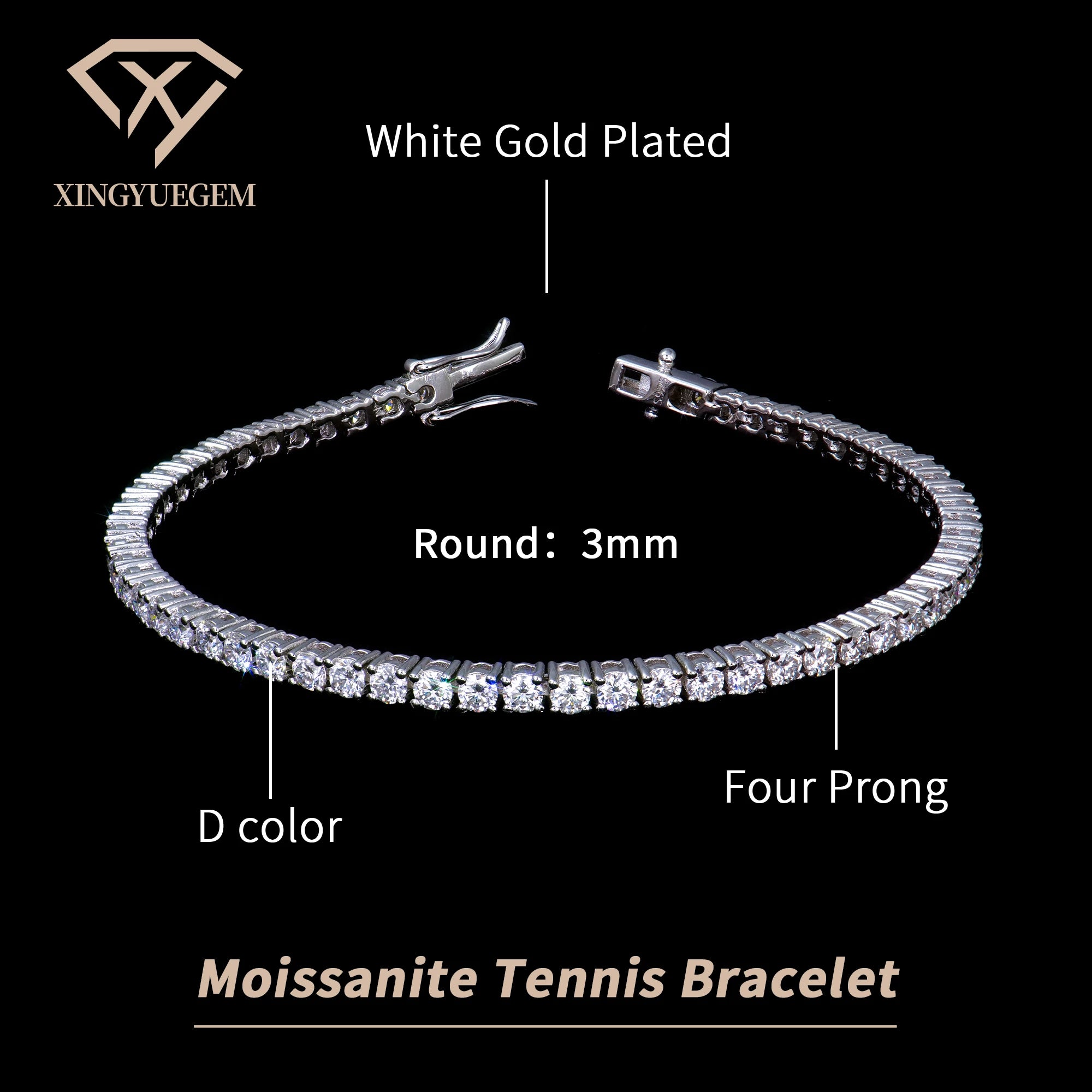 2-6mm Iced Jewelry 925 Sterling Silver VVS Graded Moissanite Tennis Chain Bracelet