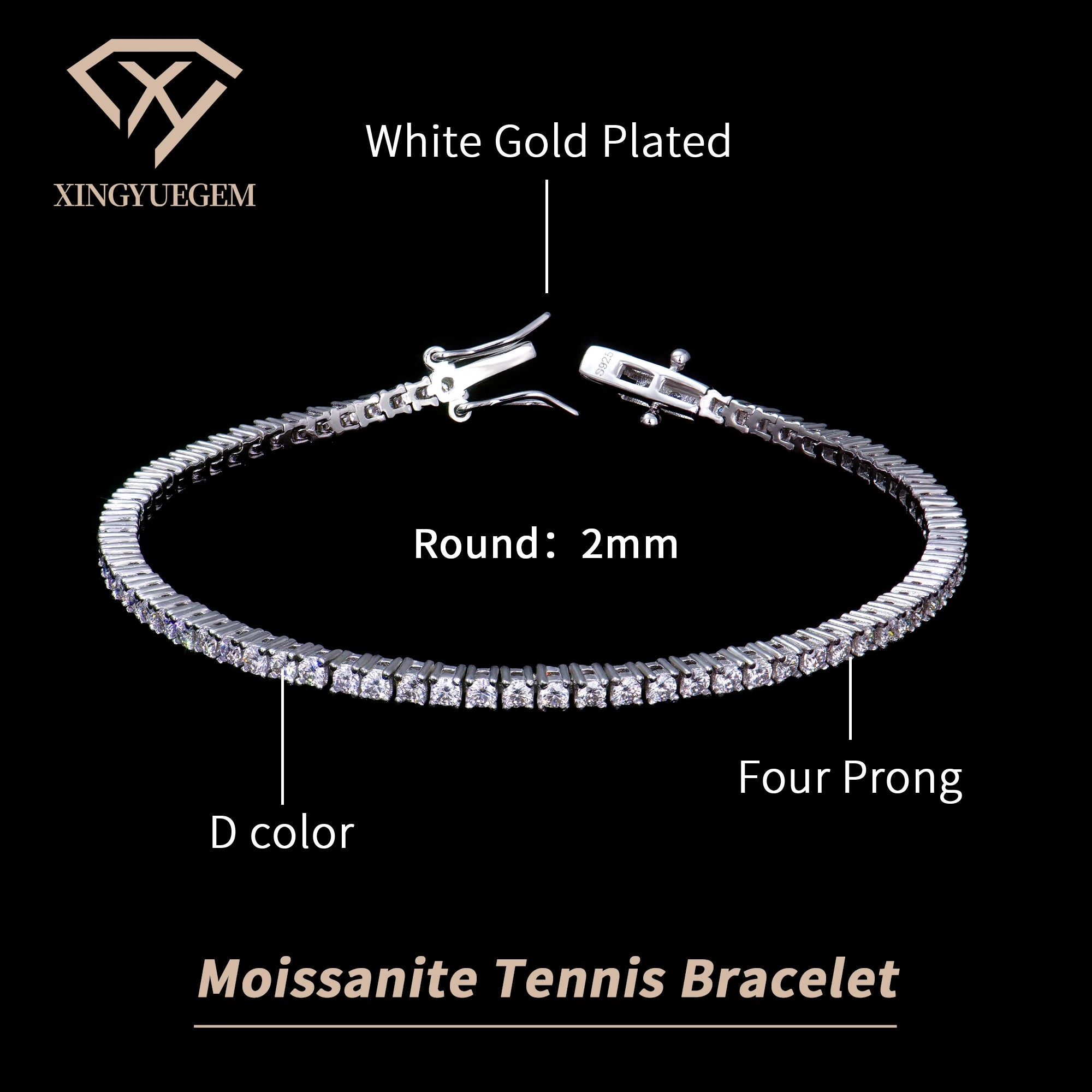 2-6mm Iced Jewelry 925 Sterling Silver VVS Graded Moissanite Tennis Chain Bracelet