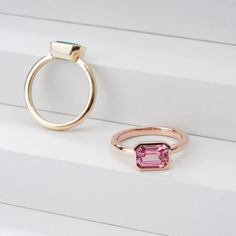 14KT Solid Gold Ring Bezel Diamond Lab Moissanite Diamonds