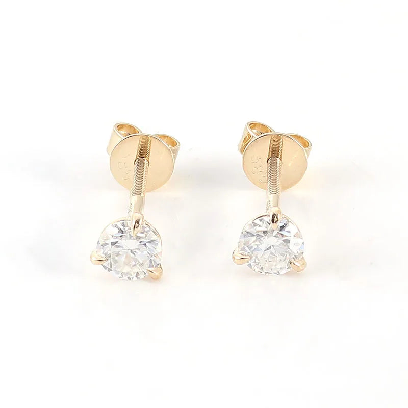 10KT Solid Strong Gold Martini Setting Round Cut Lab Grown Diamond Solitaire Earrings