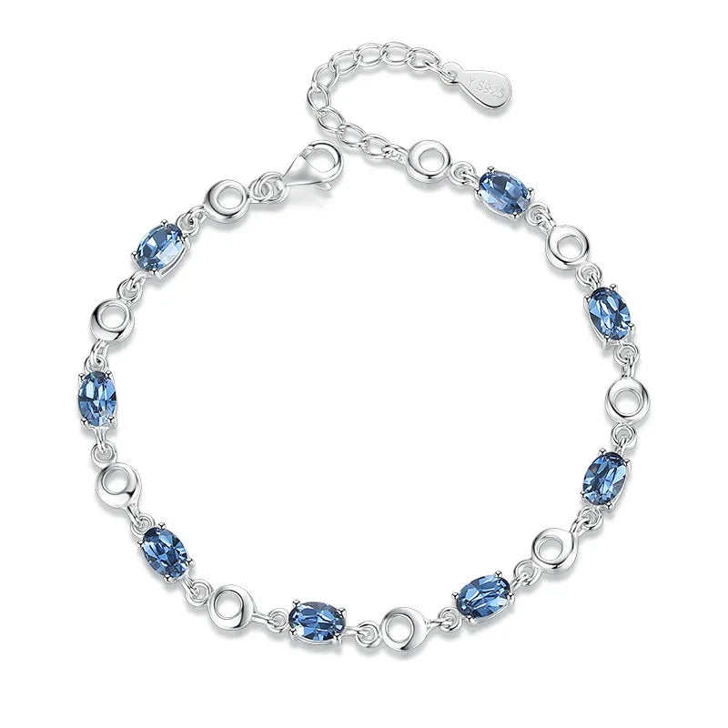 925 Sterling Silver Topaz with Zircons Blue Color Gemstone Bracelet