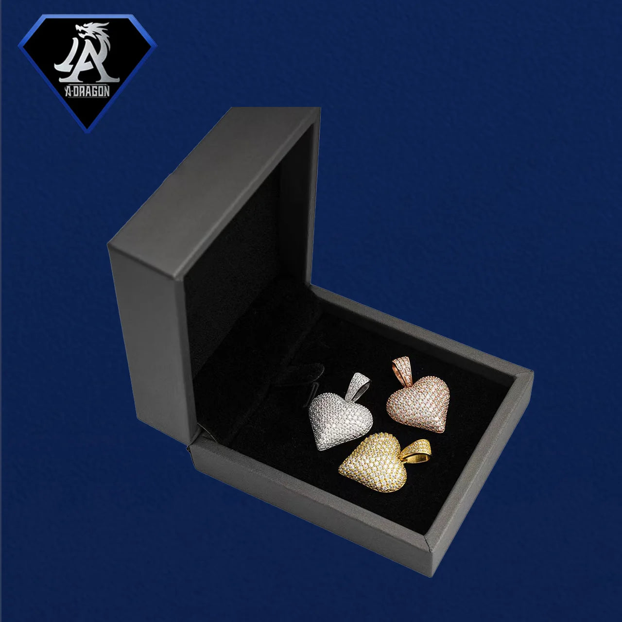 Iced Out VVS Heart Shaped Pave Moissanite Heart Puffers