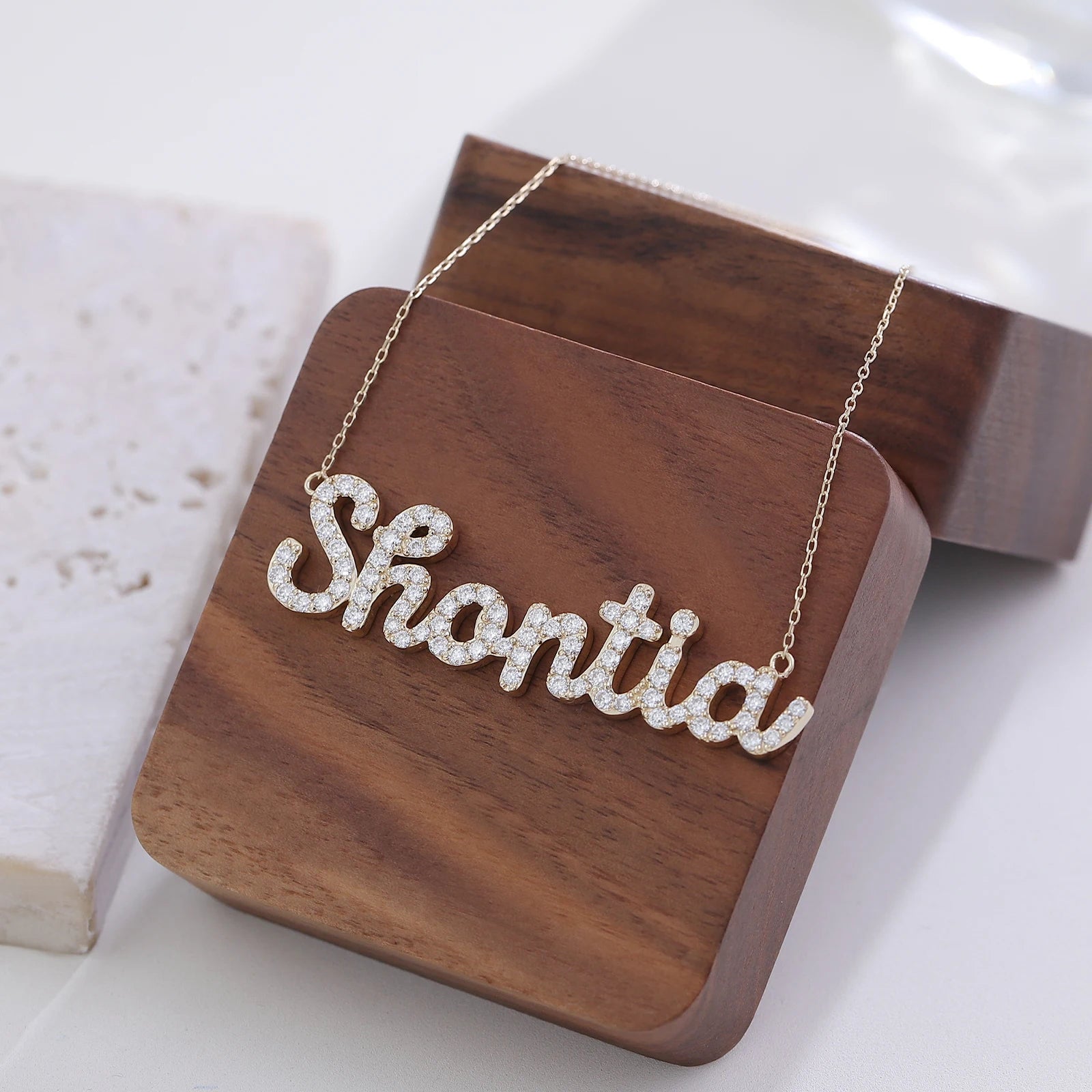 Personalized Name Lab Grown Diamond Necklace Jewelry Any Solid Gold Metal on Request