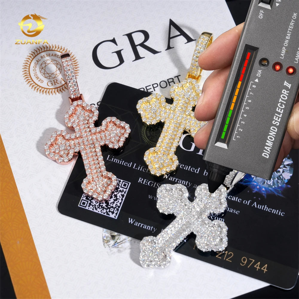 Moissanite Diamond 925 Sterling Silver Iced Out Pendant Cross Lab Diamond Cross Pendant