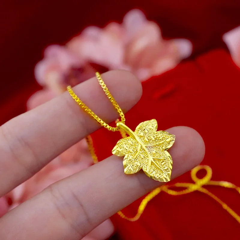 Real 18KT 999 Gold Plated Leaf Pendant Necklace