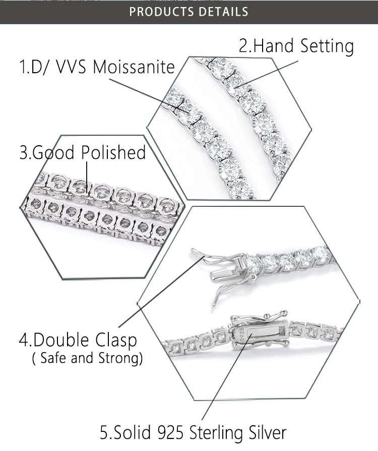 Iced Out Fine Jewelry 2MM 3MM 4MM 5MM Lab Diamond S925 Silver Vvs Chain Moissanite Tennis Necklace