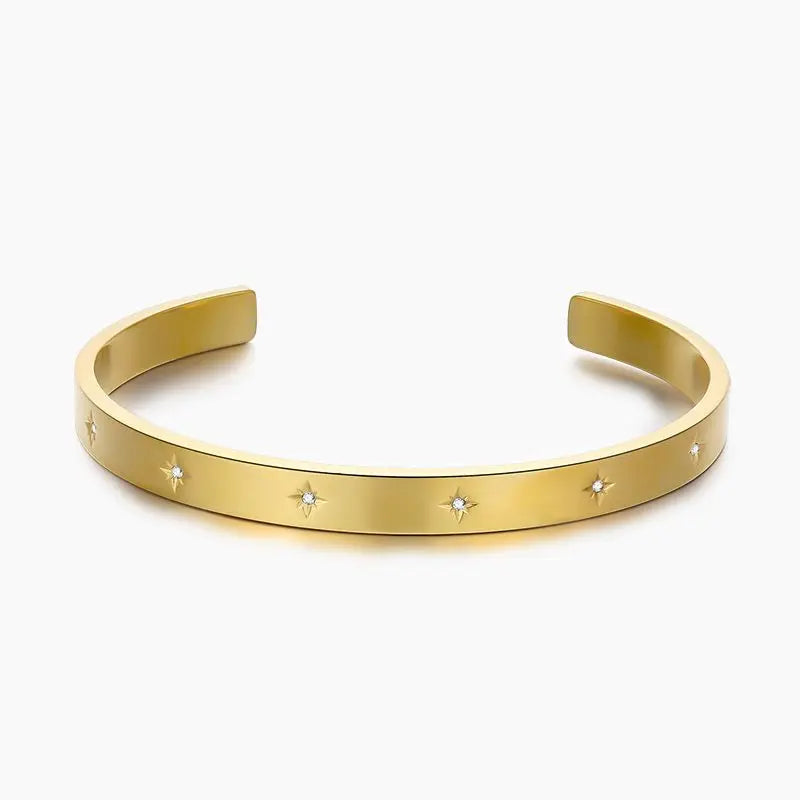 High End 18K PVD Gold Plated Tarnish Free Waterproof 10 North Star Cuff Bracelet Bangle Bracelet Stainless Steel