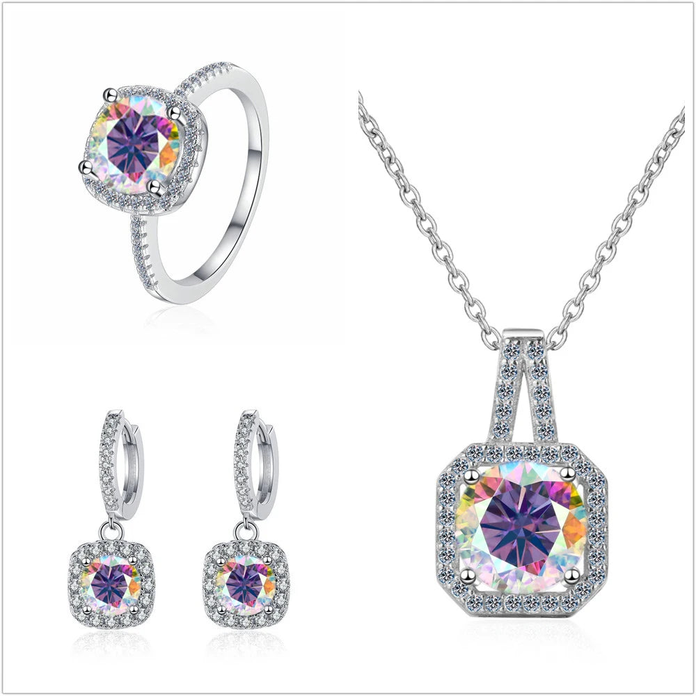 Genuine Moissanite 3 Piece Necklace Earring & Ring Set
