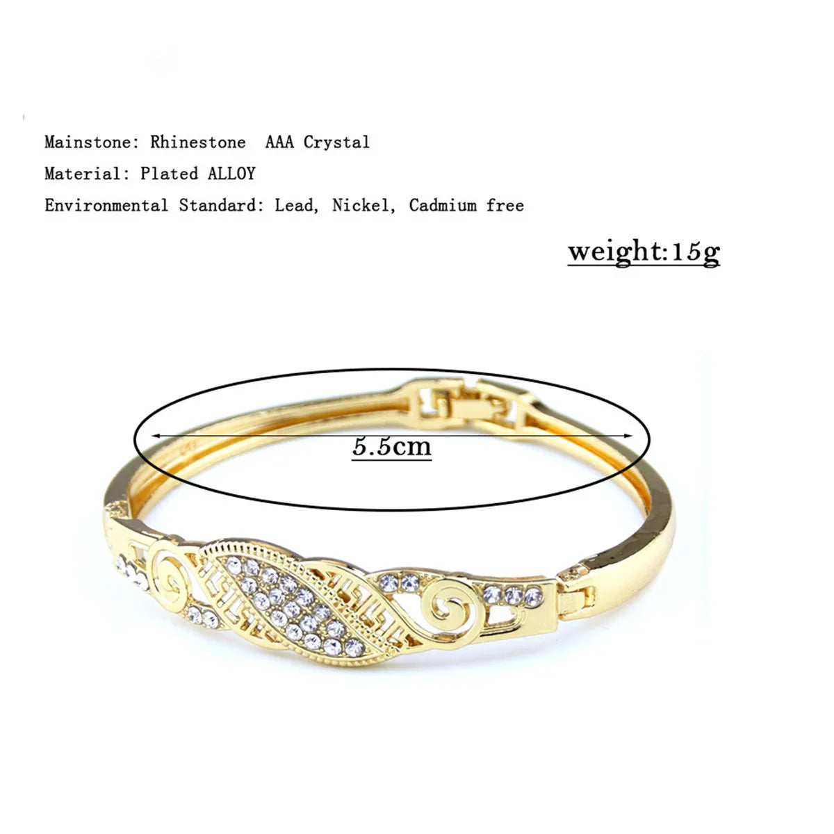 Three Piece Golden Lady Bracelet Rhinestone Bangle Zinc Alloy Cuff