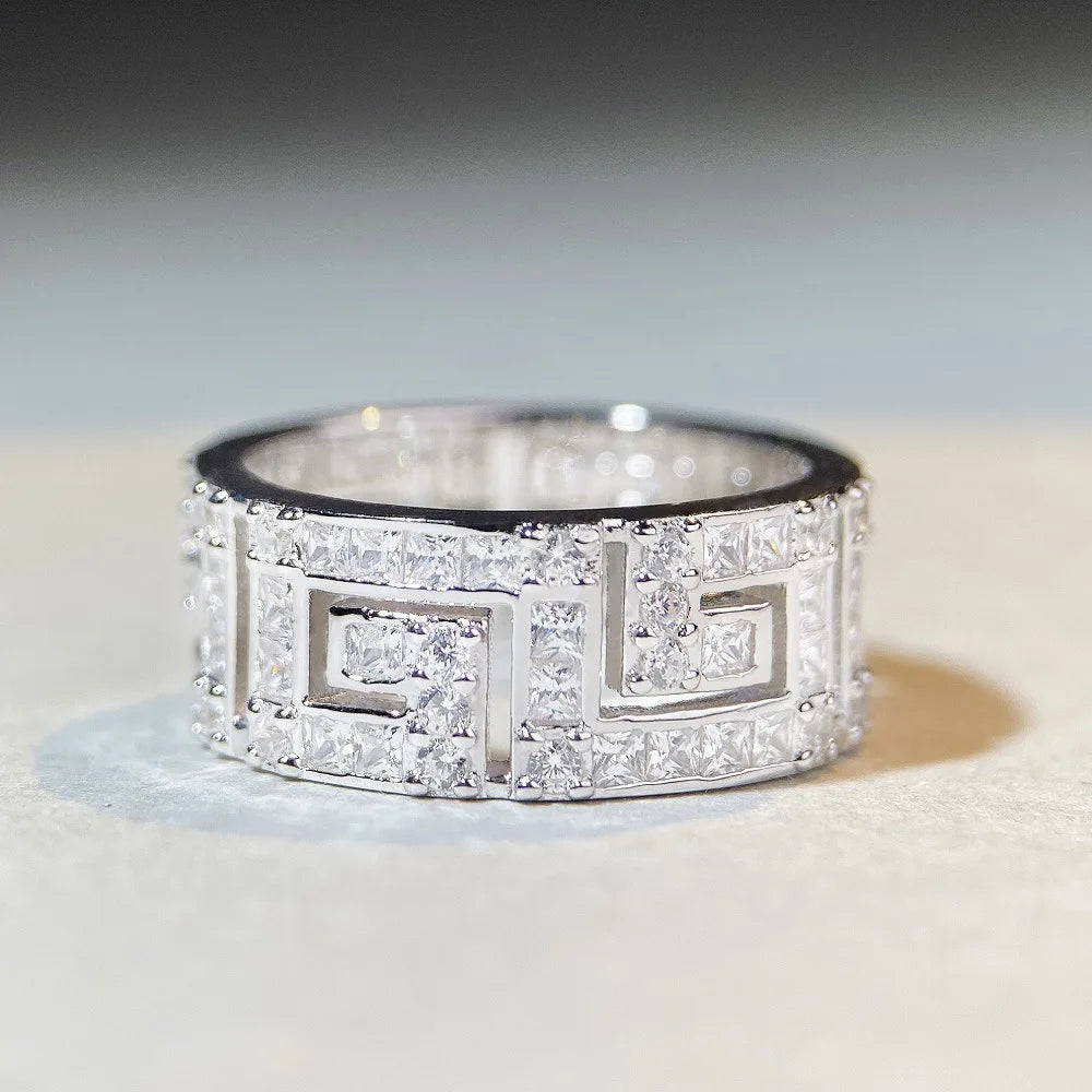 Luxury Solid 18KT White Gold W/ Platinum PT950 Plated Moissanite Diamond Ring