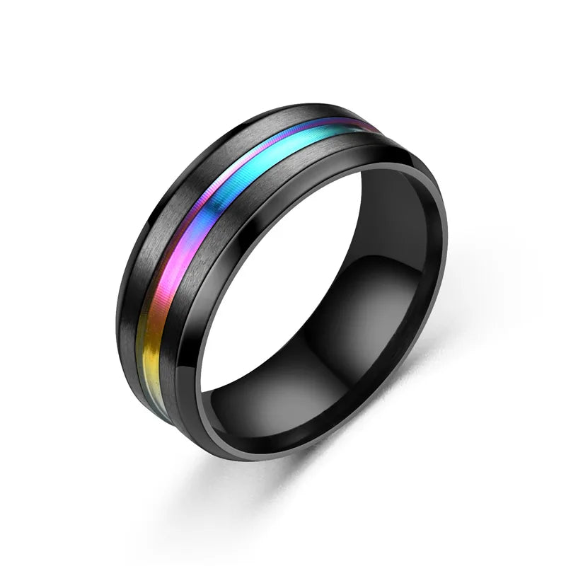 8MM Men's Black Tungsten Groove Beveled Edge Wedding Band