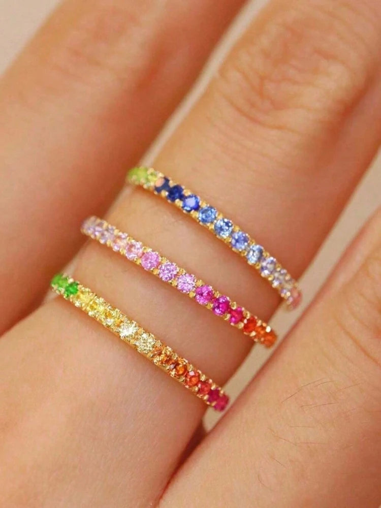 925 Sterling Silver Certified Colorful Zircon Ring