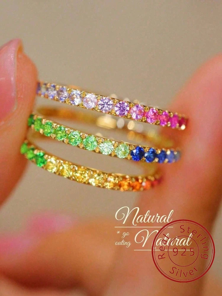 925 Sterling Silver Certified Colorful Zircon Ring