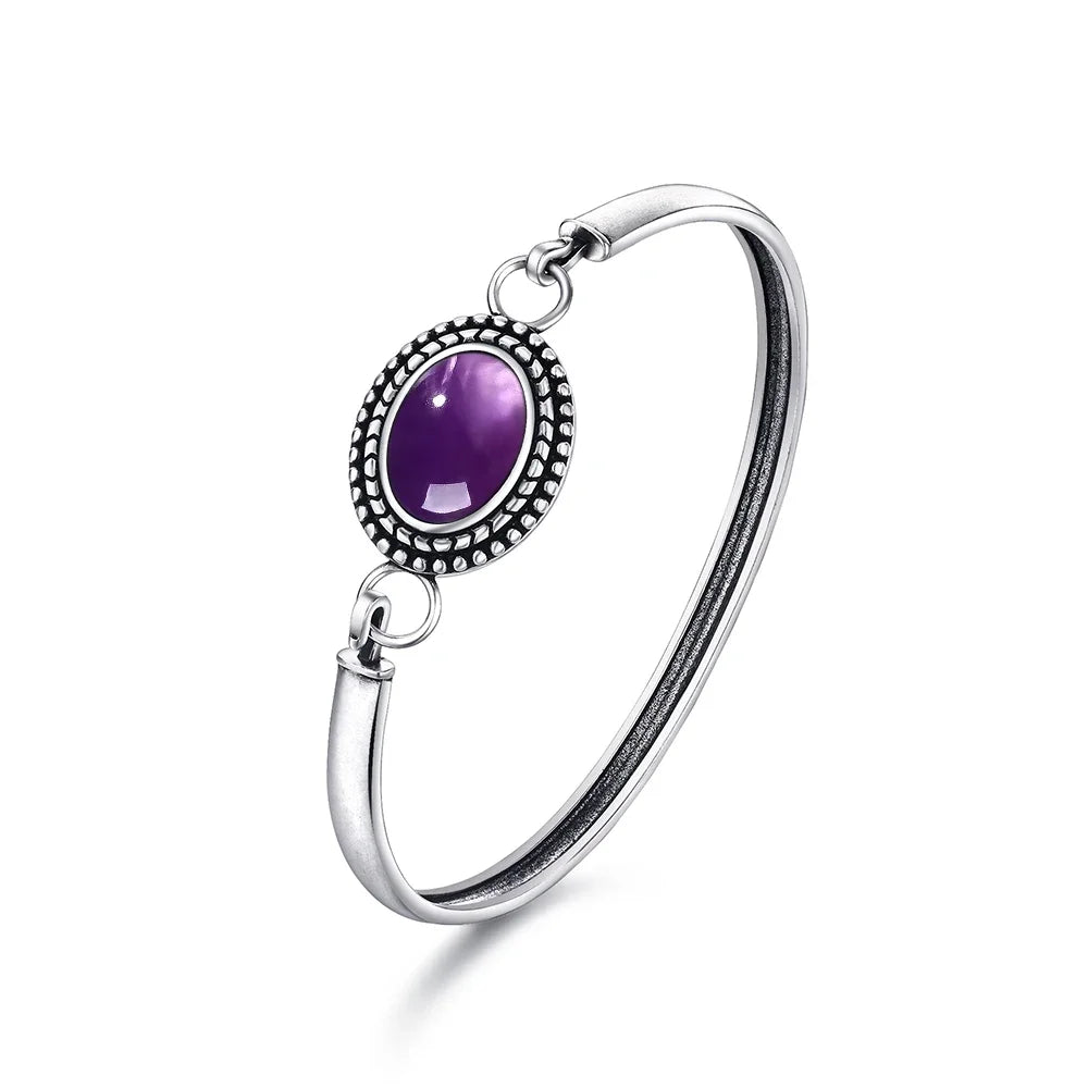 Sterling Silver 925 Vintage Moonstone Natural Stone 10*14MM Oval Shape Bracelet