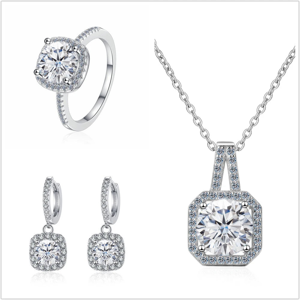 Genuine Moissanite 3 Piece Necklace Earring & Ring Set