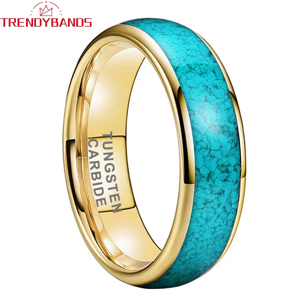 4MM, 6MM 8MM Tungsten Carbide Comfort Fit with Natural Turquoise Gemstone Inlay