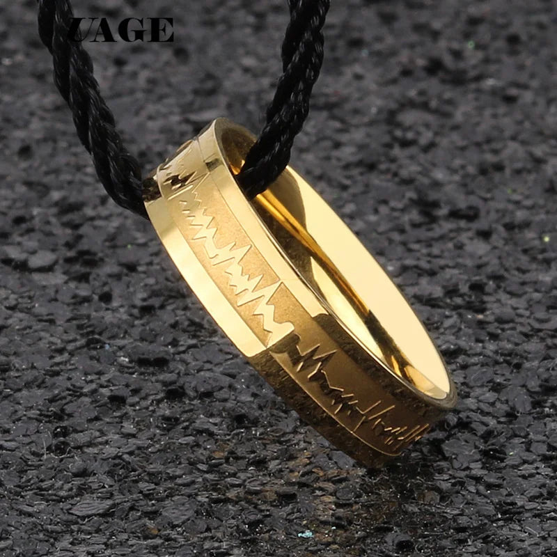 UAGE  Classic Titanium Steel Ring Electrocardiogram Wave heartbeat Ring Wedding Couples Rings Bijouterie for Man or Woman Gift