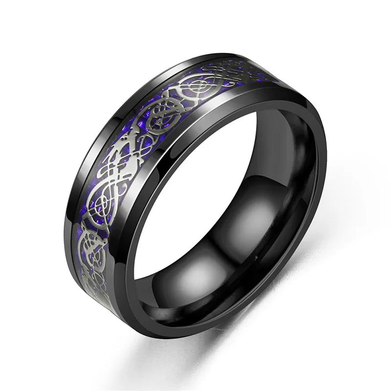 Classic 8MM Black Tungsten Wedding Celtic Dragon Stainless Steel Carbon Fiber Ring