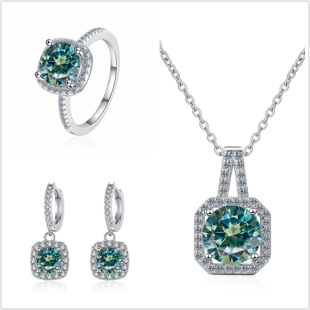 Genuine Moissanite 3 Piece Necklace Earring & Ring Set