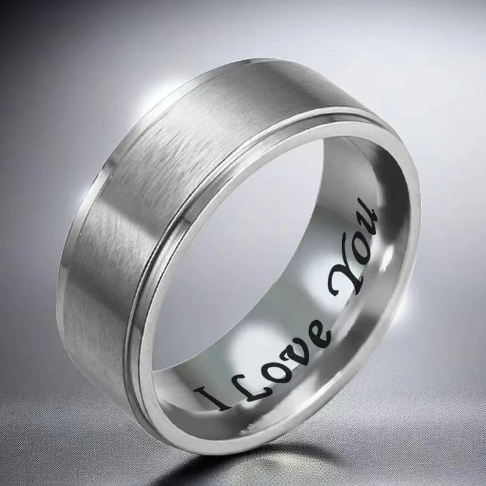 Stainless Steel Wedding Bands for Couples "I Love You" Engraving Wedding Ring Gift for Her Valentine's Day Jewelry