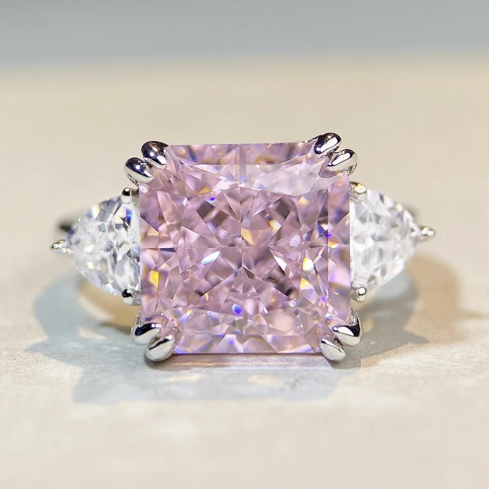 Luxury Platinum PT950 Emerald Green OR Fancy Pink 5 Carat Moissanite Diamond Ring