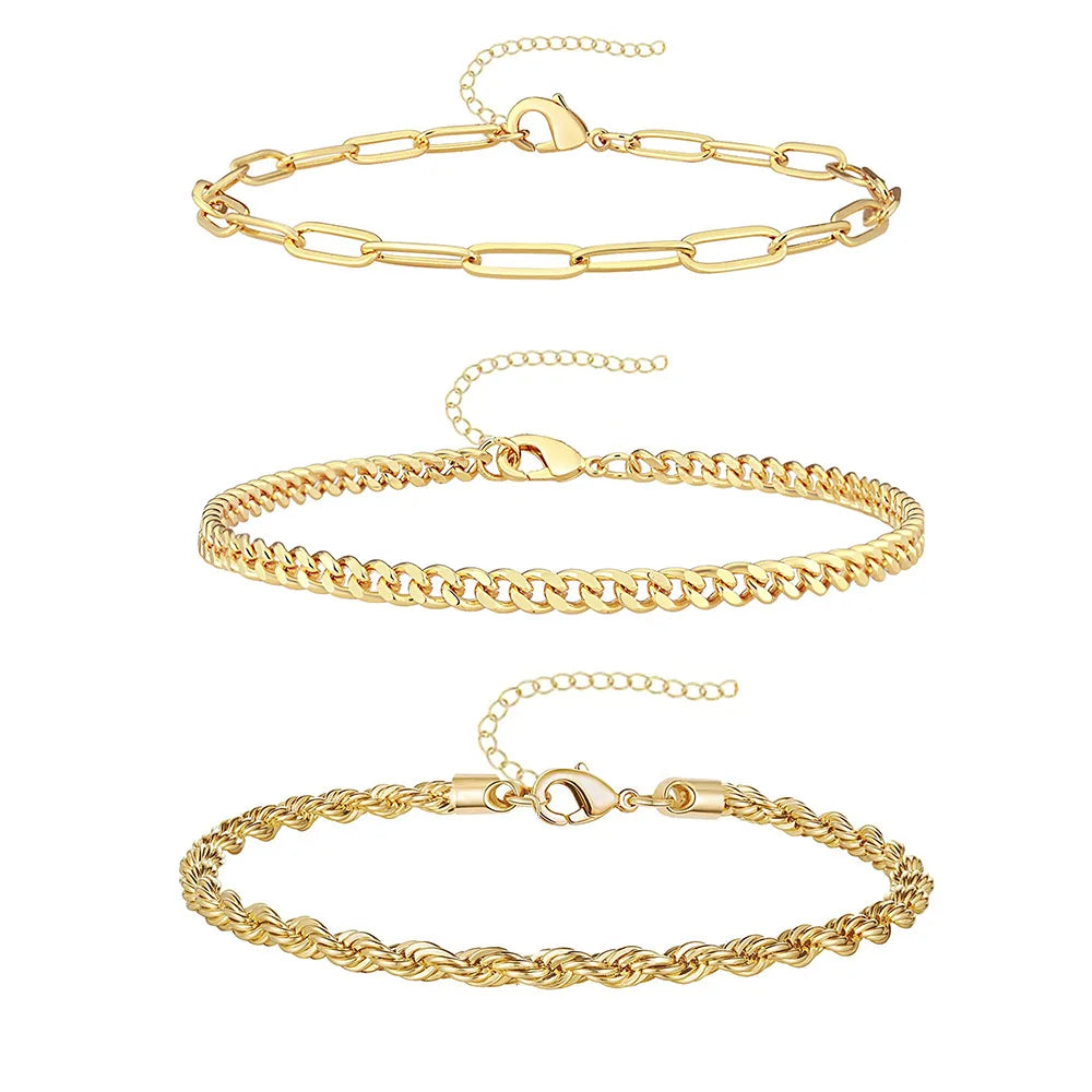 3Pcs Stainless Steel Anklet Set For Women Snake Twisted Rope Chain On Foot Female Summer Beach Ankle Bracelet Never Fade Jewelry