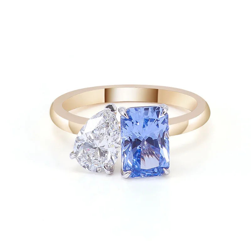 Provence 10KT/14KT/18KT Lab Grown Sapphire Ring Radiant Cut 2 CT Toi Et Moi Ring