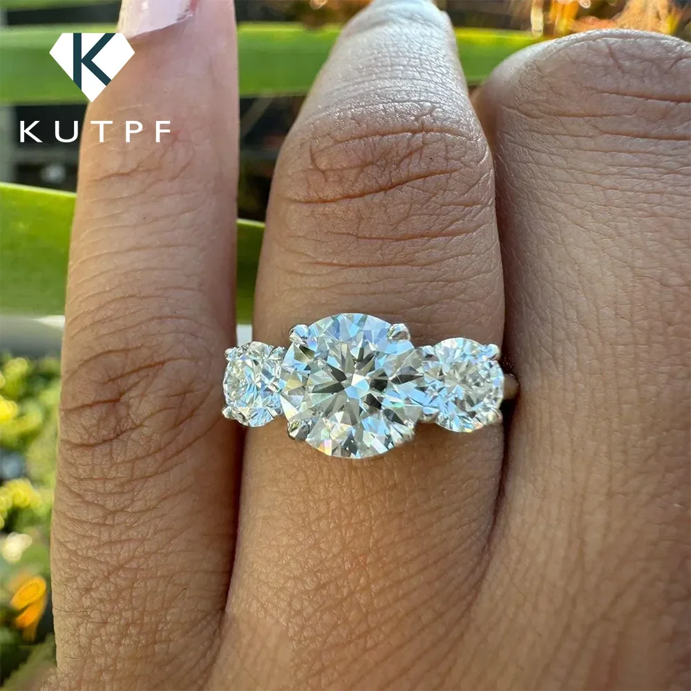 4 Carat Moissanite Diamond Engagement Ring with Certificates 925 Sterling Silver Three-Stone Wedding Band for Women Fine Jewerlry