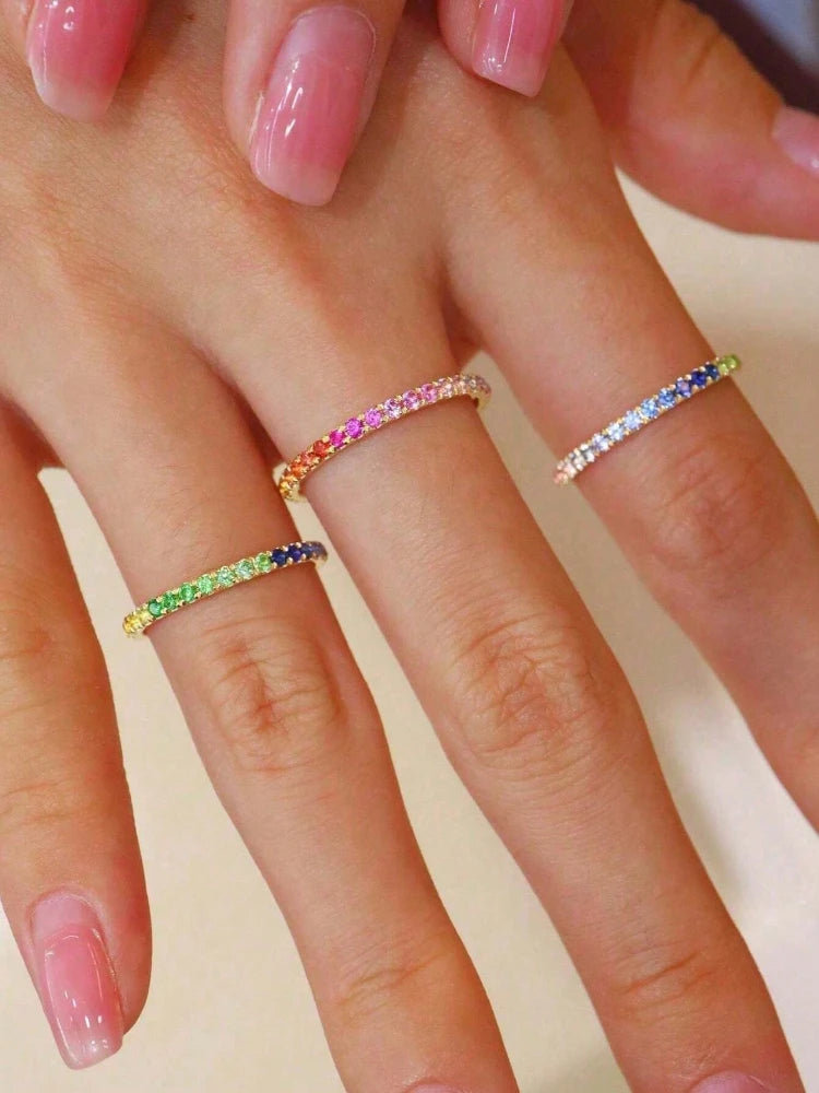 925 Sterling Silver Certified Colorful Zircon Ring