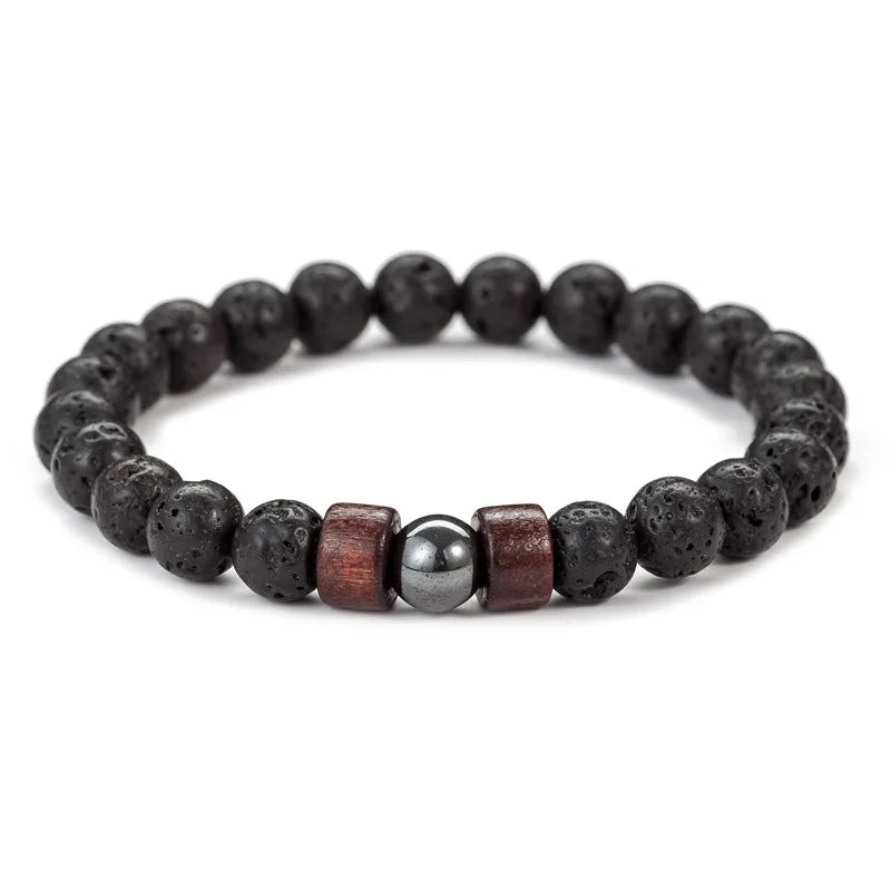 8mm Volcanic Stone Bracelet for Men Lava Wooden Tibetian Beads Bracelet