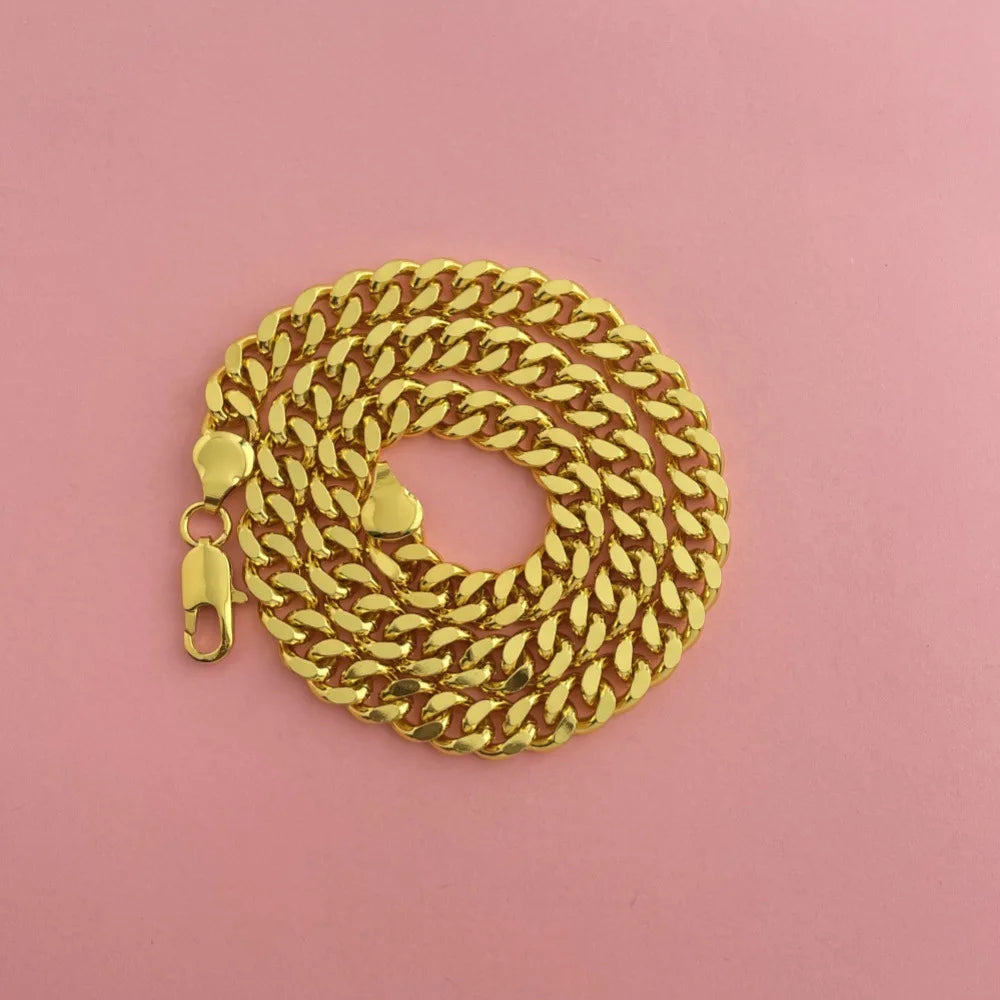 24K AU999 Gold 10MM 60CM Necklace Men's Polished Sideways Boss Chain Bold Twisted Unisex Neckpiece